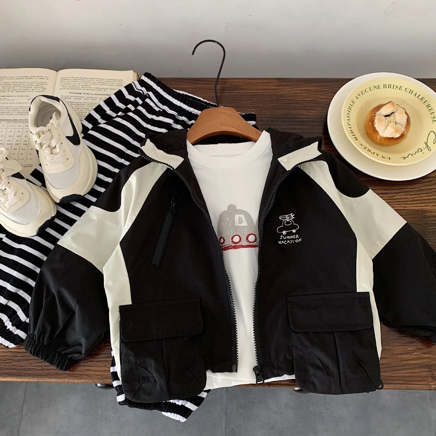 Kids Boys Hooded Cartoon Jacket Korean Style Zipper Casual Coat