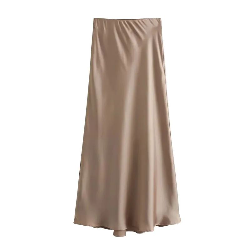 Women's High Waist Satin Midi Skirt – Elegant Office Lady Summer Skirt Mid-Calf Length