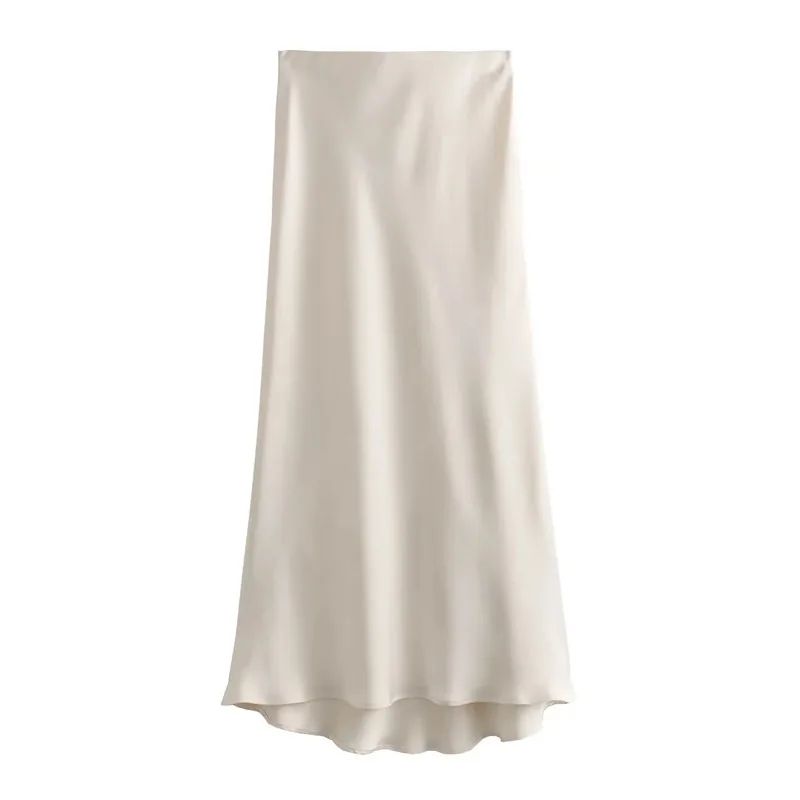 Women's High Waist Satin Midi Skirt – Elegant Office Lady Summer Skirt Mid-Calf Length