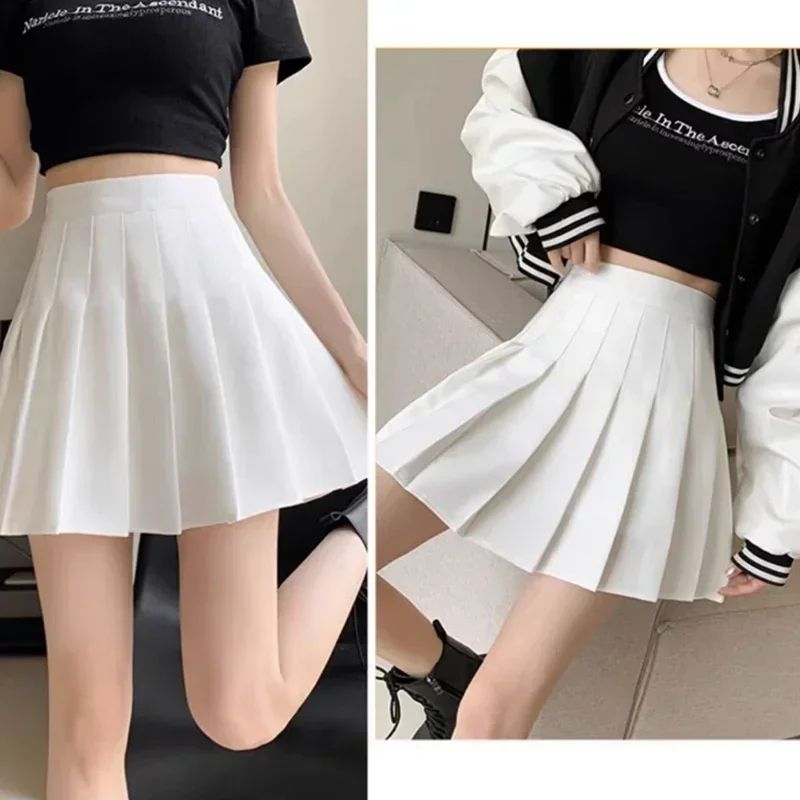 Women's High Waist Pleated Mini Skirt – Preppy Style A-Line Elastic Waist JK Skirt with Zipper
