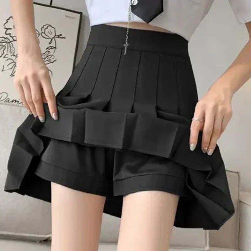 Women's High Waist Pleated Mini Skirt – Preppy Style A-Line Elastic Waist JK Skirt with Zipper