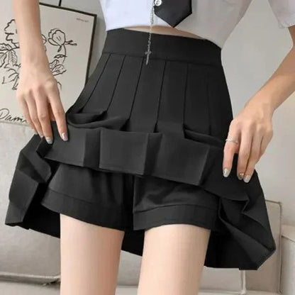 Women's High Waist Pleated Mini Skirt – Preppy Style A-Line Elastic Waist JK Skirt with Zipper