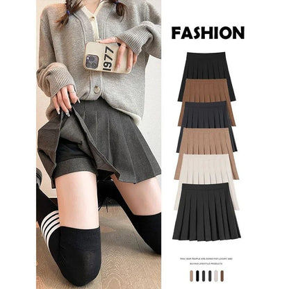 Women's High Waist Pleated Mini Skirt – Preppy Style A-Line Elastic Waist JK Skirt with Zipper