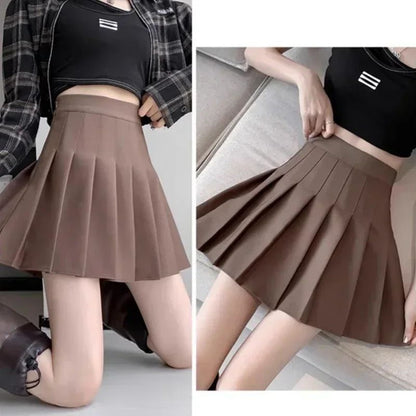 Women's High Waist Pleated Mini Skirt – Preppy Style A-Line Elastic Waist JK Skirt with Zipper