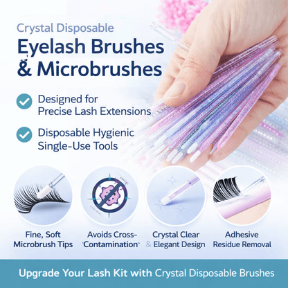 Crystal Disposable Eyelash Brushes & Microbrushes for Precise Lash Extensions, Single-Use Tools for Beauty Professionals