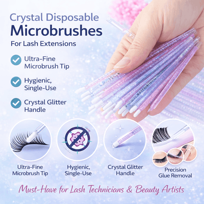 Crystal Disposable Eyelash Brushes & Microbrushes for Precise Lash Extensions, Single-Use Tools for Beauty Professionals