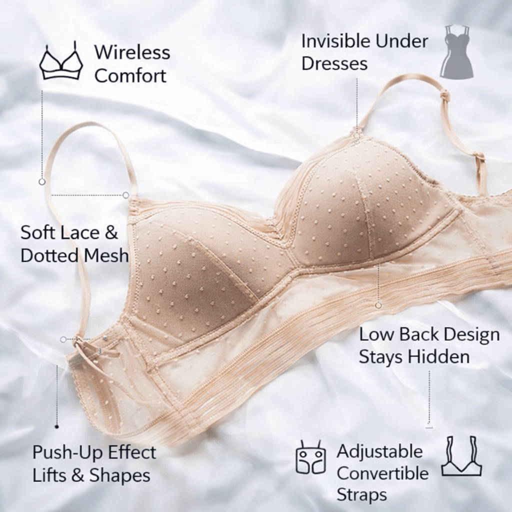 Low Back Wireless Lace Bra, Invisible Support for Backless Dresses
