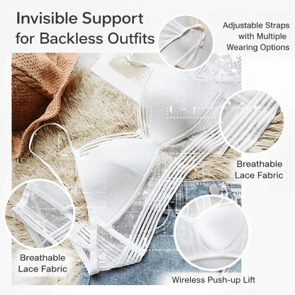 Low Back Wireless Lace Bra, Invisible Support for Backless Dresses