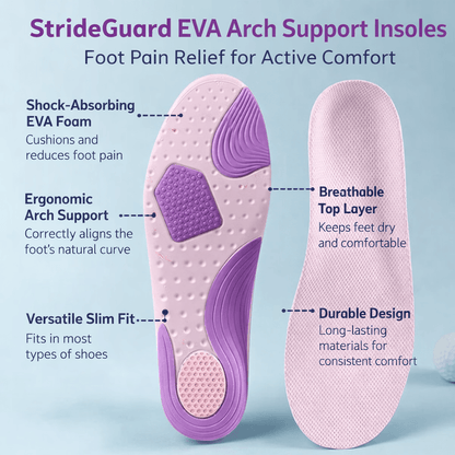 StrideGuard EVA Arch Support Insoles, Foot Pain Relief for Active Comfort
