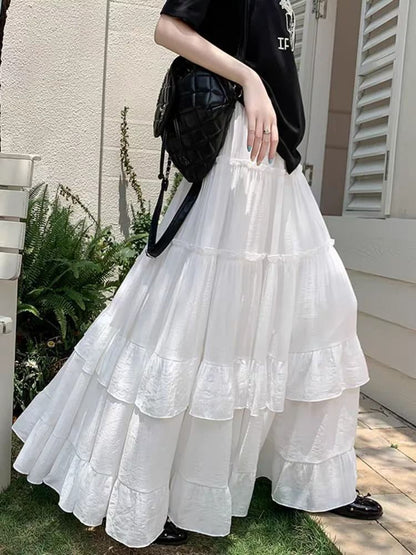 Tiered Ruffle Hem Flowy Maxi Skirt