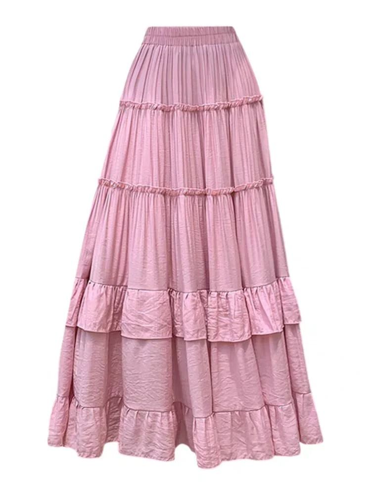 Tiered Ruffle Hem Flowy Maxi Skirt