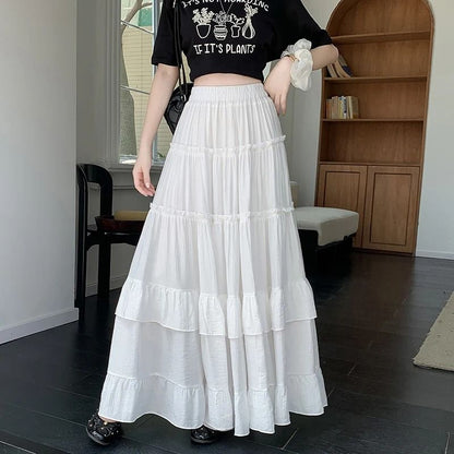 Tiered Ruffle Hem Flowy Maxi Skirt