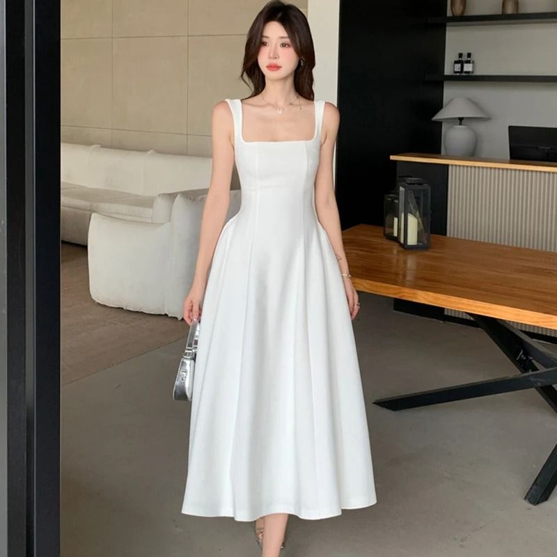 Elegant Square Neck Maxi Dress Womens Summer Party Dress Sleeveless Vintage Style Long Dress