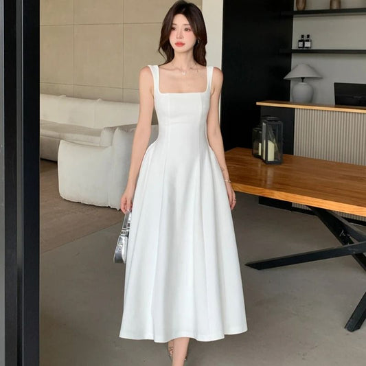 Elegant Square Neck Maxi Dress Womens Summer Party Dress Sleeveless Vintage Style Long Dress