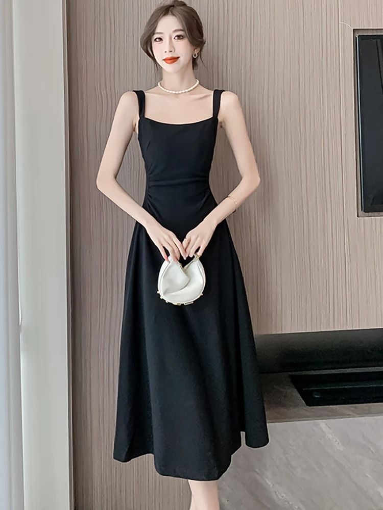 Elegant Square Neck Maxi Dress Womens Summer Party Dress Sleeveless Vintage Style Long Dress