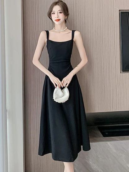 Elegant Square Neck Maxi Dress Womens Summer Party Dress Sleeveless Vintage Style Long Dress