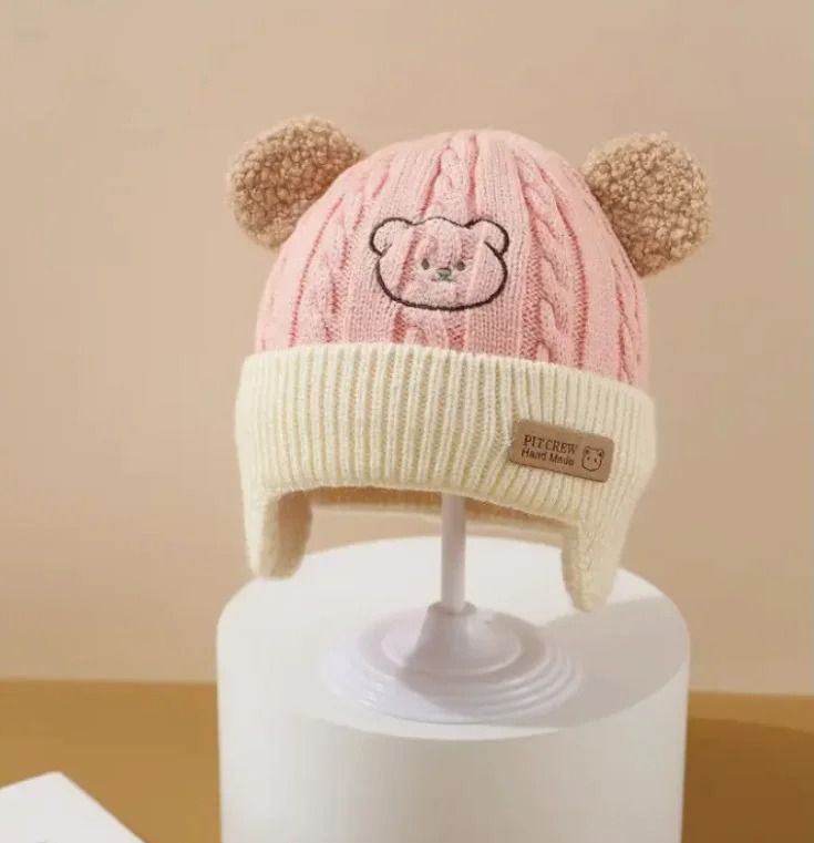 Baby Bear Knit Hat with Ears and Soft Earflap Cap for Boys & Girls