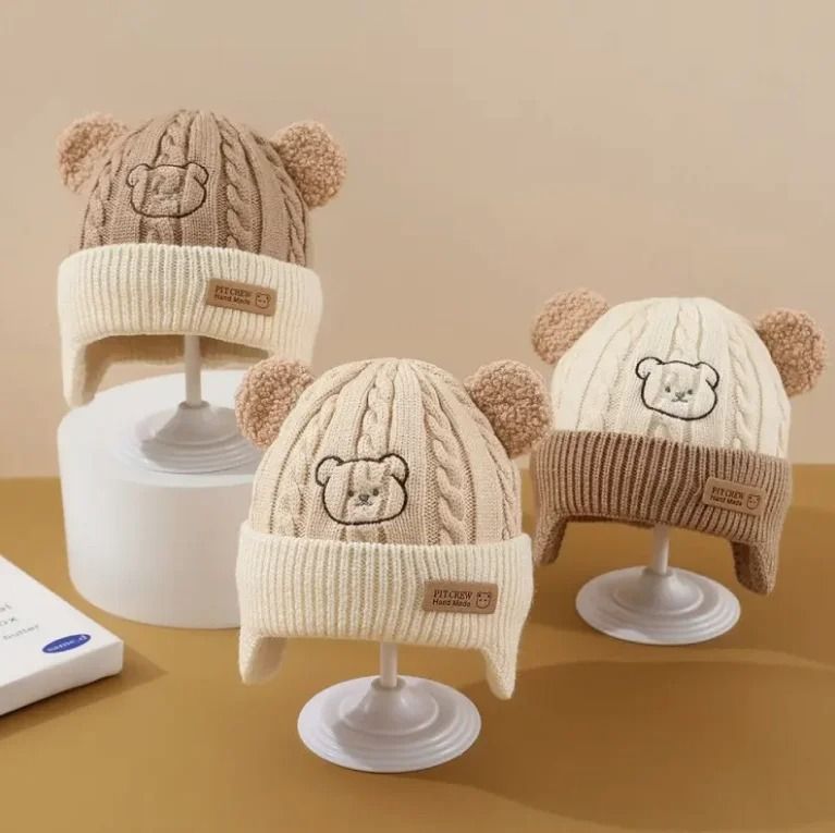 Baby Bear Knit Hat with Ears and Soft Earflap Cap for Boys & Girls