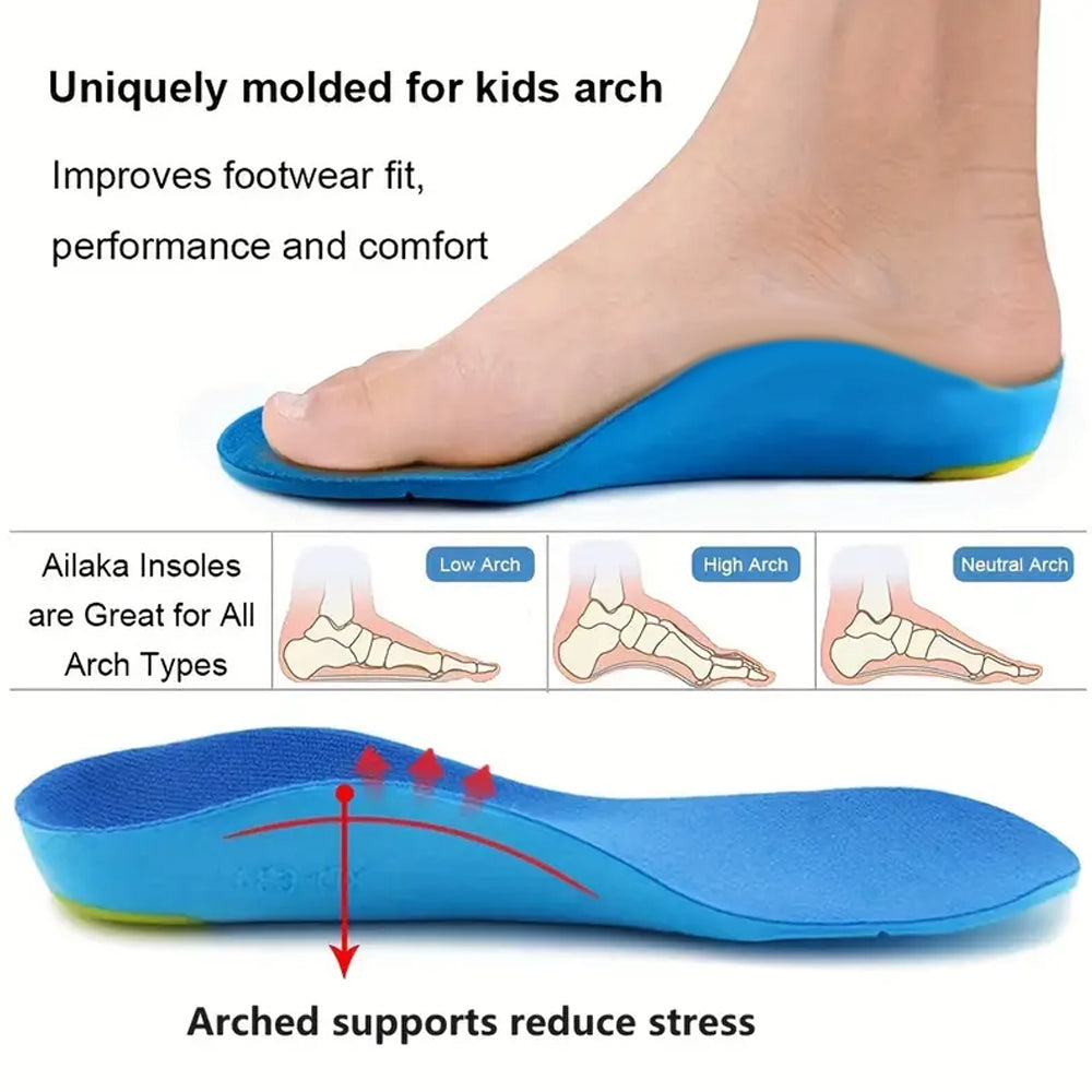 Kids Orthotic Insoles for Flat Feet, Arch Support, Cushioning for Active Kids