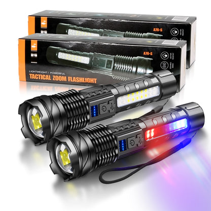 LED Flashlight Rechargeable Torch  High Power Tactical Zoom Light for Outdoor Camping & Long-Range Use