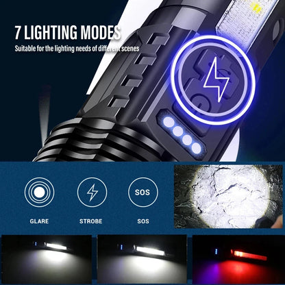 LED Flashlight Rechargeable Torch  High Power Tactical Zoom Light for Outdoor Camping & Long-Range Use
