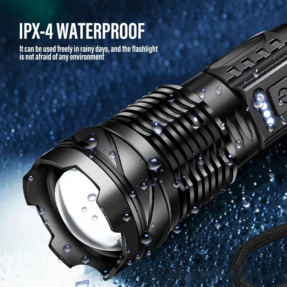 LED Flashlight Rechargeable Torch  High Power Tactical Zoom Light for Outdoor Camping & Long-Range Use