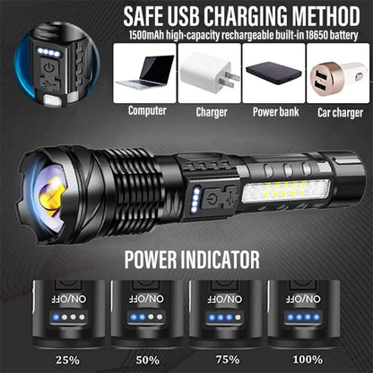 LED Flashlight Rechargeable Torch  High Power Tactical Zoom Light for Outdoor Camping & Long-Range Use
