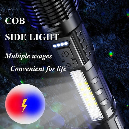 LED Flashlight Rechargeable Torch  High Power Tactical Zoom Light for Outdoor Camping & Long-Range Use