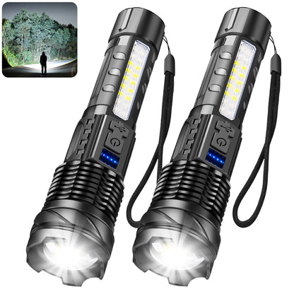 LED Flashlight Rechargeable Torch  High Power Tactical Zoom Light for Outdoor Camping & Long-Range Use