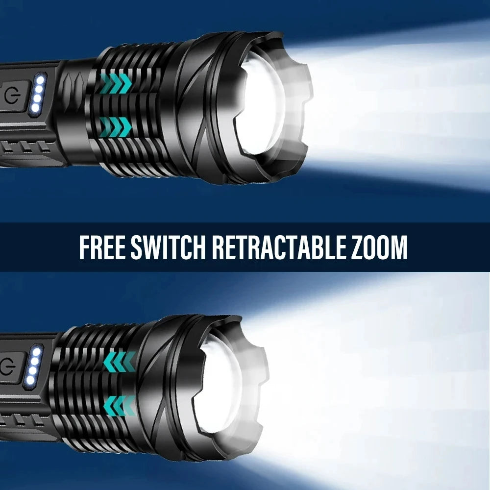 LED Flashlight Rechargeable Torch  High Power Tactical Zoom Light for Outdoor Camping & Long-Range Use