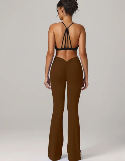 Womens Flare Yoga Pants with V Waist High Rise Stretch Wide Leg Fit