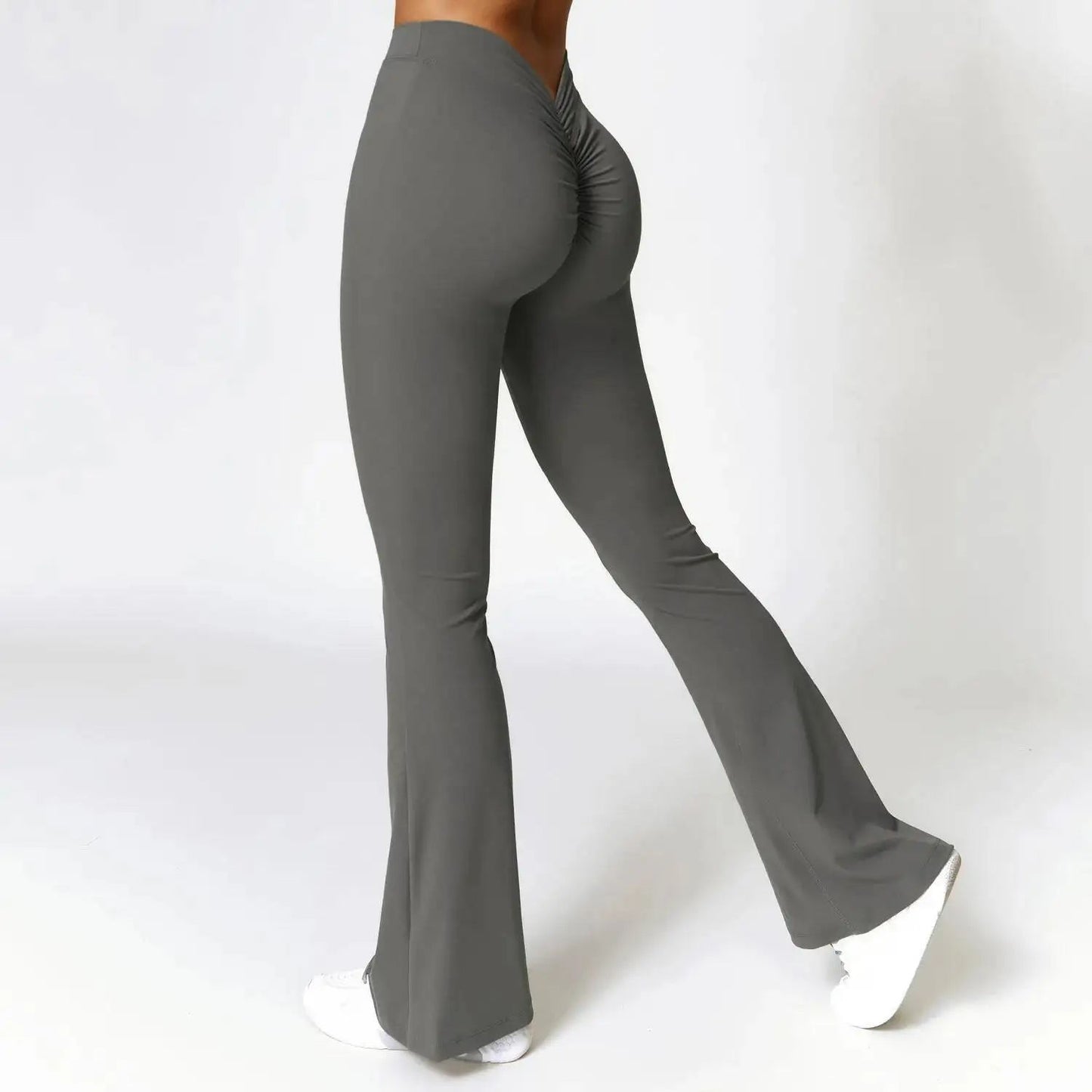 Womens Flare Yoga Pants with V Waist High Rise Stretch Wide Leg Fit
