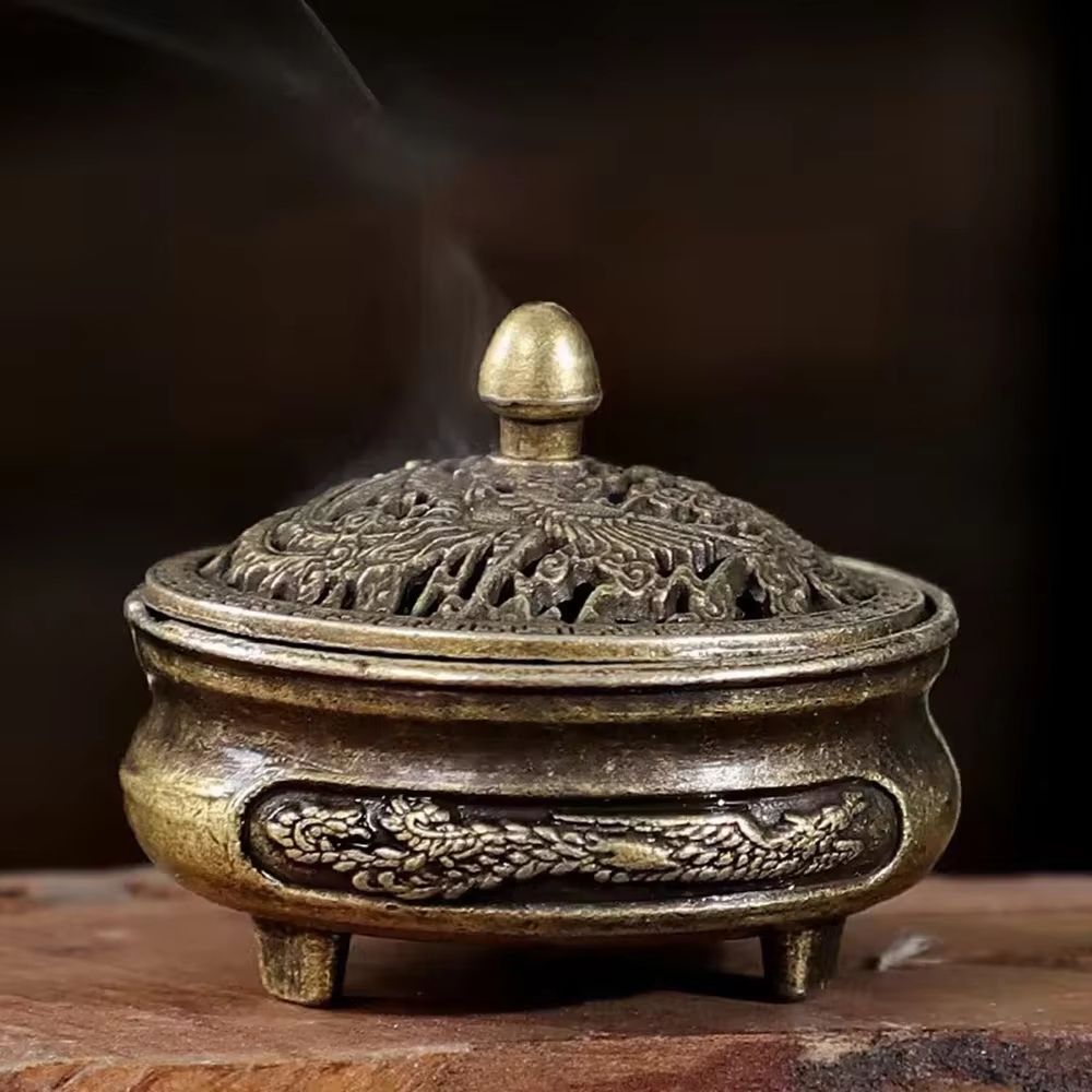 Longfeng Mini Incense Burner Three Leg Aromatherapy Stove with Non Stick Tray