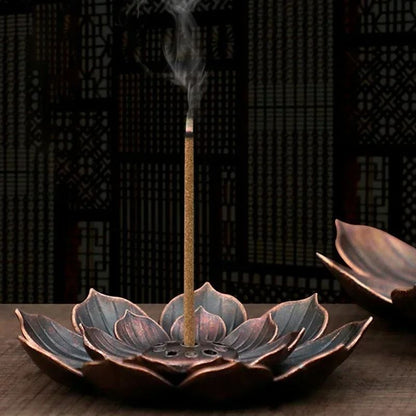 Sacred Bloom Bronze Lotus Censer