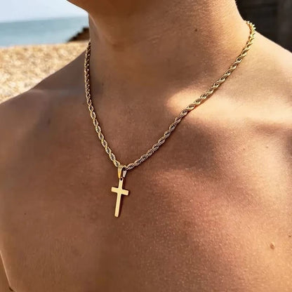 Minimalist Gold Cross Necklace Set for Men and Women Matching Couple Pendant Jewelry