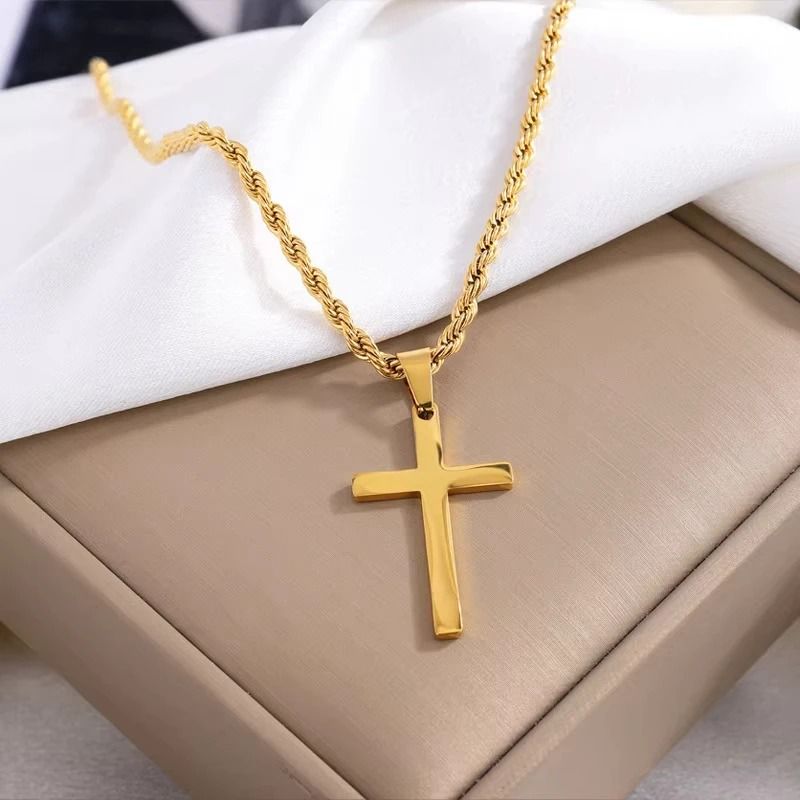 Minimalist Gold Cross Necklace Set for Men and Women Matching Couple Pendant Jewelry