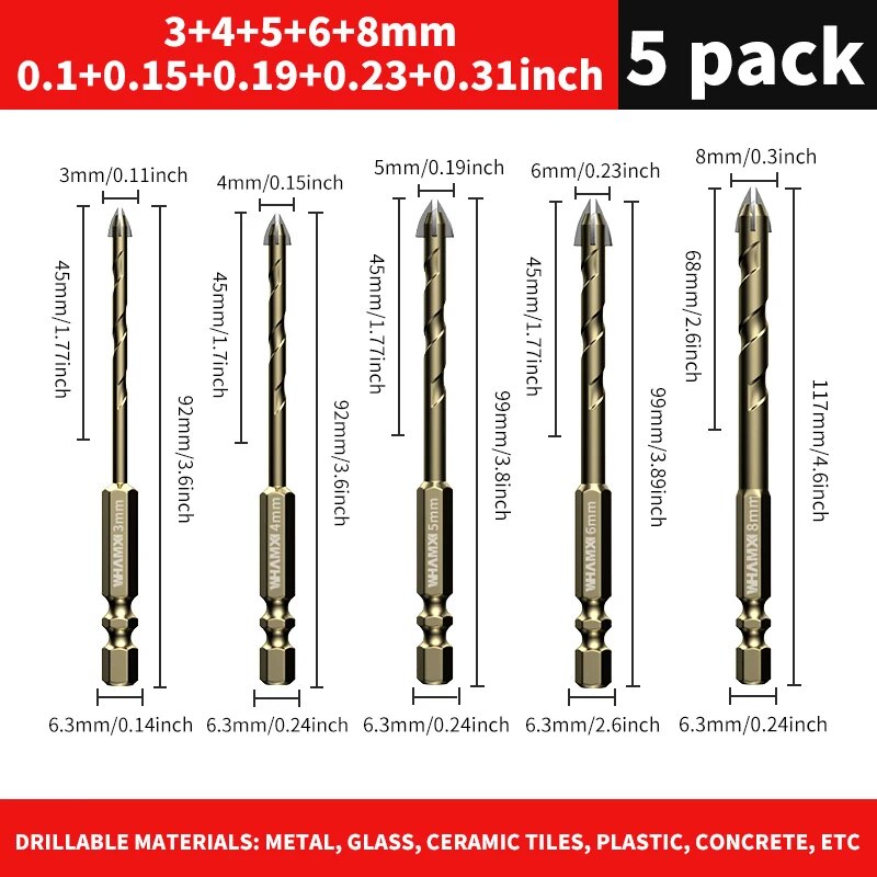 Tungsten Carbide Tile Drill Bit Set for Glass, Concrete, and Ceramic Tiles