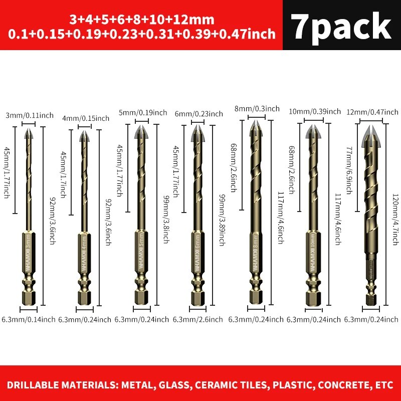 Tungsten Carbide Tile Drill Bit Set for Glass, Concrete, and Ceramic Tiles
