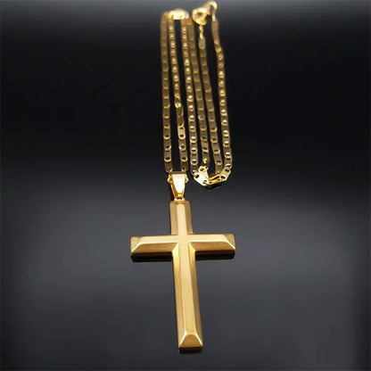 Jesus Cross Necklace Stainless Steel Gold Hip Hop Pendant Chain
