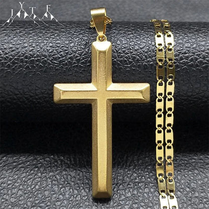 Jesus Cross Necklace Stainless Steel Gold Hip Hop Pendant Chain