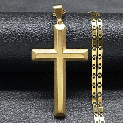 Jesus Cross Necklace Stainless Steel Gold Hip Hop Pendant Chain
