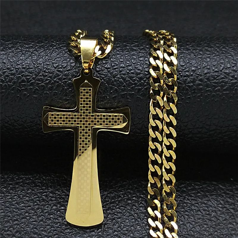 Jesus Cross Necklace Stainless Steel Gold Hip Hop Pendant Chain