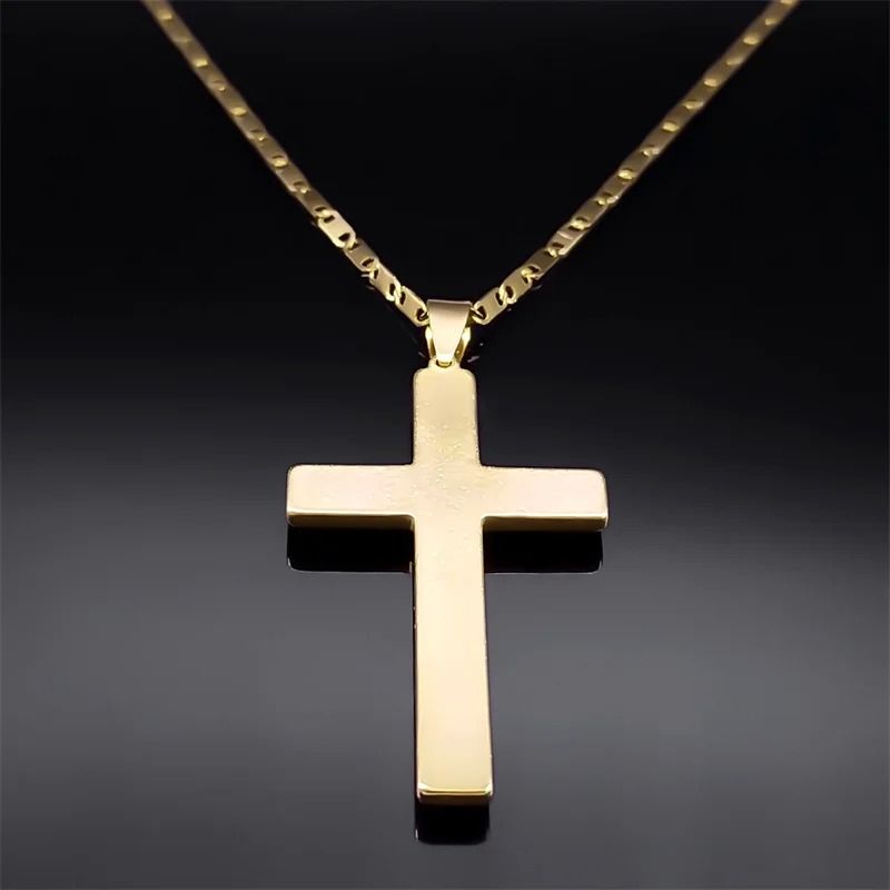 Jesus Cross Necklace Stainless Steel Gold Hip Hop Pendant Chain