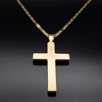 Jesus Cross Necklace Stainless Steel Gold Hip Hop Pendant Chain