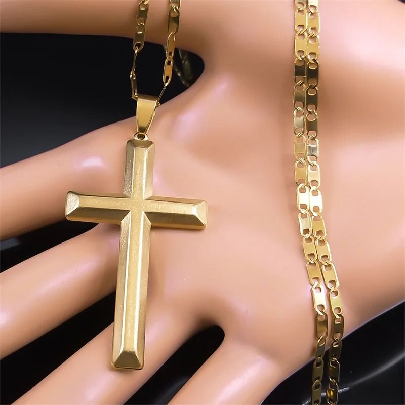 Jesus Cross Necklace Stainless Steel Gold Hip Hop Pendant Chain