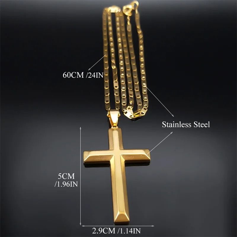 Jesus Cross Necklace Stainless Steel Gold Hip Hop Pendant Chain