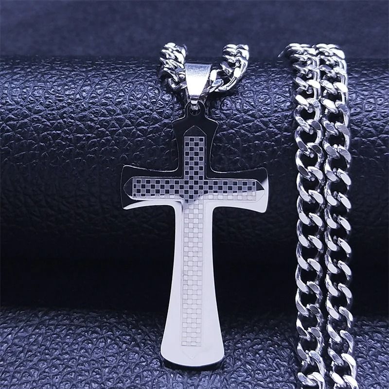 Jesus Cross Necklace Stainless Steel Gold Hip Hop Pendant Chain