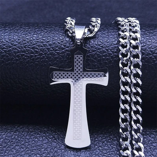Jesus Cross Necklace Stainless Steel Gold Hip Hop Pendant Chain