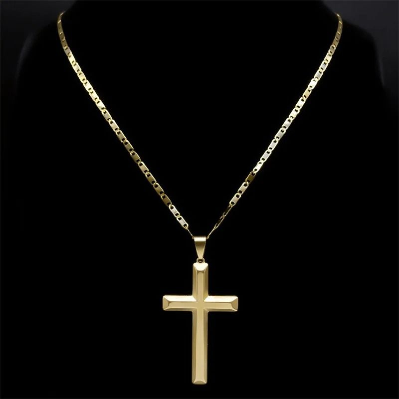 Jesus Cross Necklace Stainless Steel Gold Hip Hop Pendant Chain