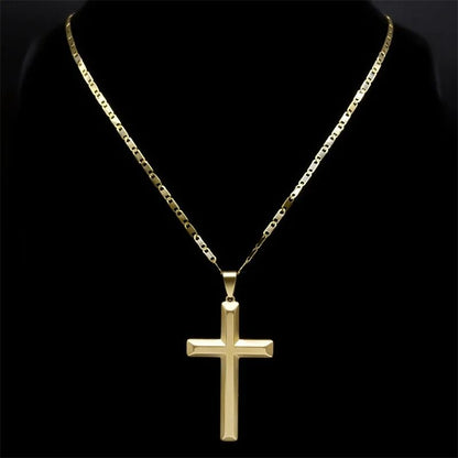 Jesus Cross Necklace Stainless Steel Gold Hip Hop Pendant Chain